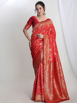 Janasya Woven Banarasi Silk Blend Saree(Red)