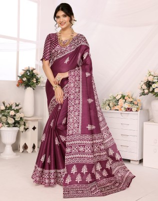 YASHIKA Printed Hand Batik Art Silk Saree(Purple)