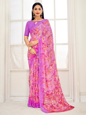 ANOUK Printed Daily Wear Georgette Saree(Pink)