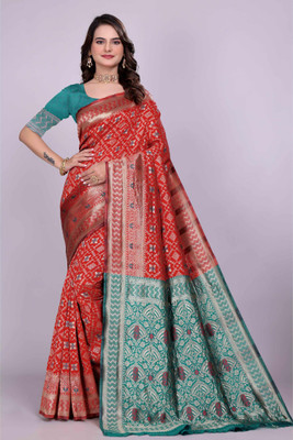 VKARAN Woven Kanjivaram Silk Blend Saree(Red)