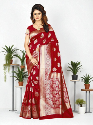 LARYZA Woven Banarasi Jacquard Saree(Red)