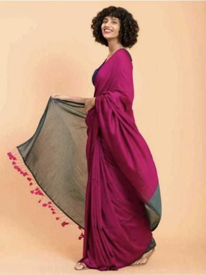 GOLU Solid/Plain Handloom Cotton Silk Saree(Purple)
