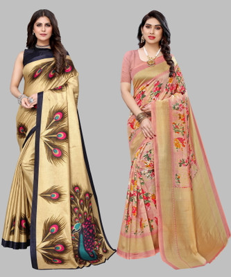 yashika Floral Print, Printed, Self Design, Paisley Mysore Art Silk Saree(Pack of 2, Multicolor)