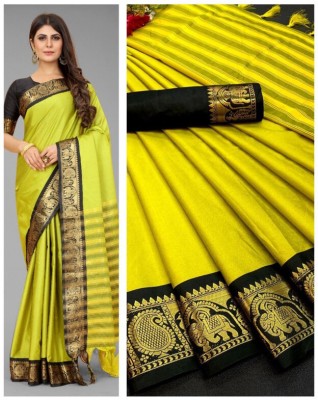 shrishivam Printed Daily Wear Art Silk, Cotton Silk Saree(Green)