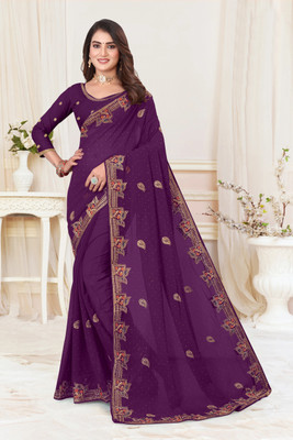 HouseOfCommon Printed Bollywood Georgette Saree(Dark Blue)