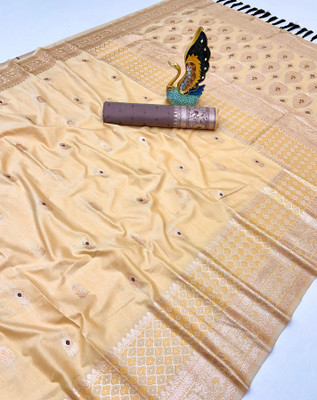 Tasrika Woven Banarasi Cotton Silk Saree(Cream)