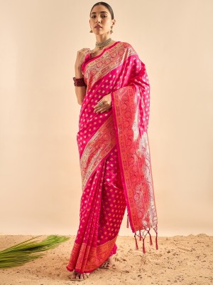 Dori Woven, Self Design Banarasi Silk Blend, Jacquard Saree(Pink)