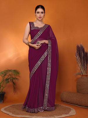 FABMORA Embellished Bollywood Georgette Saree(Purple)