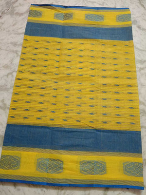 HARE KRISHNA ENTERPRISE Solid/Plain Handloom Pure Cotton Saree(Yellow)