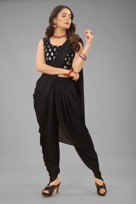 SHREE FASHIONFAB Solid/Plain Bollywood Lycra Blend Saree(Black)