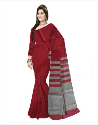 Pradip Fabrics Self Design Handloom Pure Cotton Saree(Grey, Red)