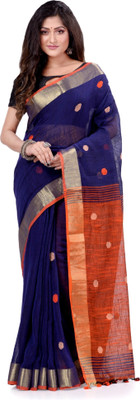 Desh Bidesh Self Design Handloom Handloom Pure Cotton Saree(Dark Blue)