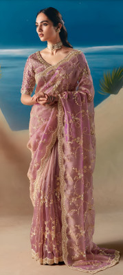 Shree nath Sadi Centre Embroidered Bollywood Tissue Saree(Pink)