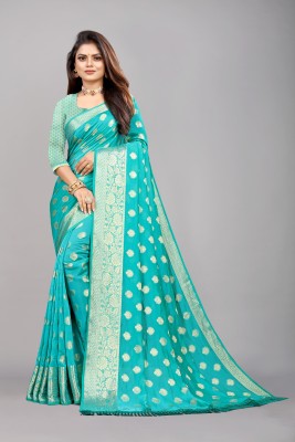 JSVP FAB Self Design Bollywood Silk Blend Saree(Light Blue)