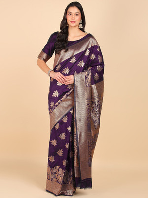 LEAFSY Self Design Banarasi Jacquard Saree(Magenta)