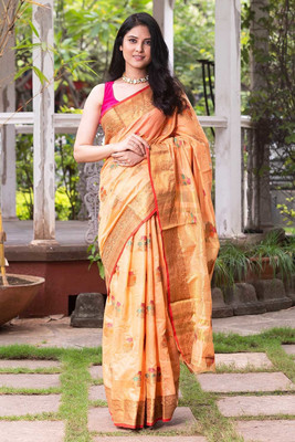 KARAGIRI Woven Banarasi Silk Blend Saree(Pink)