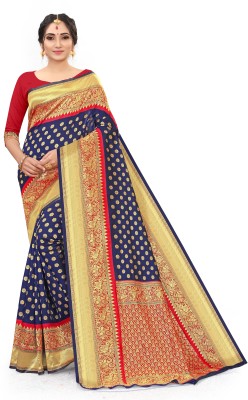 rujave Woven Banarasi Silk Blend Saree(Dark Blue)