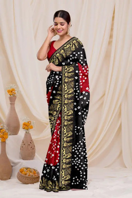 rajranitextiles Printed Bandhani Georgette Saree(Red, Black)