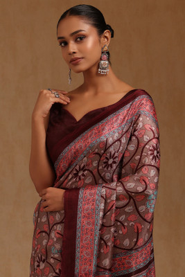 soch Floral Print Saree with Attached Blouse Art Silk Saree(Red)