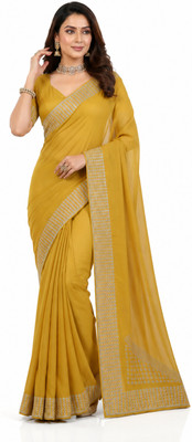 dixit fashion Solid/Plain Daily Wear Georgette Saree(Mustard)