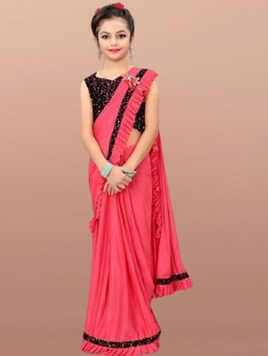 Avsar international Solid/Plain Bollywood Lycra Blend Saree(Pink)