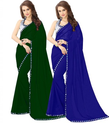 Nena Fashion Embroidered Bollywood Cotton Silk Saree(Pack of 2, Green, Dark Blue)