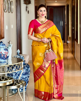Bhakti Creative Woven Banarasi Silk Blend Saree(Yellow)