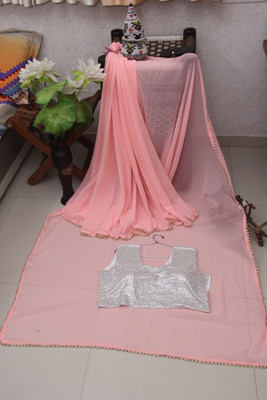 KRISHNACOLLECTION9 Solid/Plain Bollywood Georgette Saree(Pink)