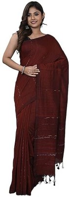 Kamana Textile Woven, Self Design Handloom Cotton Blend Saree(Maroon)