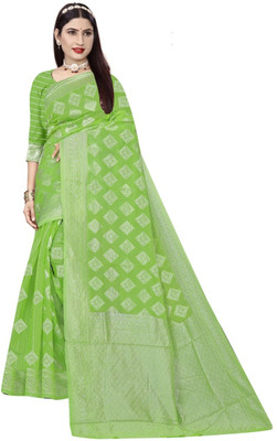 siddharth textiles Self Design Banarasi Cotton Silk Saree(Light Green)