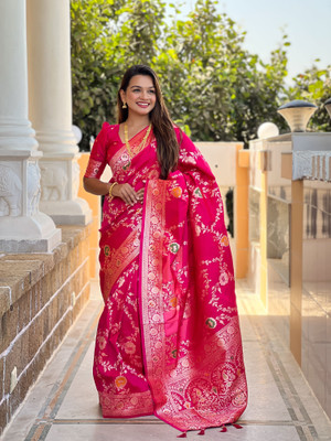 Yogik Creation Woven, Printed Banarasi Art Silk Saree(Pink)