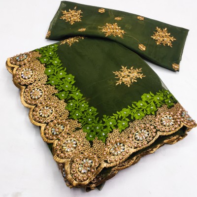 KHRITI FAB Embroidered Bollywood Net Saree(Green)