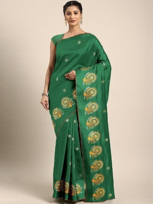Divastri Embroidered Bollywood Silk Blend Saree(Dark Green)