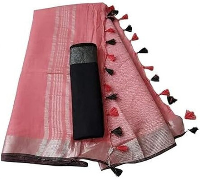 Aamir Fashion Textile Solid/Plain Bhagalpuri Handloom Cotton Linen Saree(Pink)