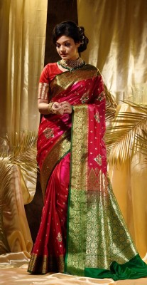 ANAYA SILK Embroidered Banarasi Satin Saree(Red)