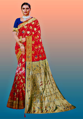 Laboni creation Digital Print Saree with Attached Blouse Art Silk Saree(Red)