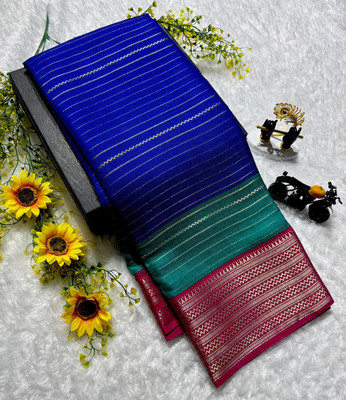Anuradha Enterprise Striped, Woven, Self Design Mysore Silk Blend Saree(Purple, Blue, Pink)