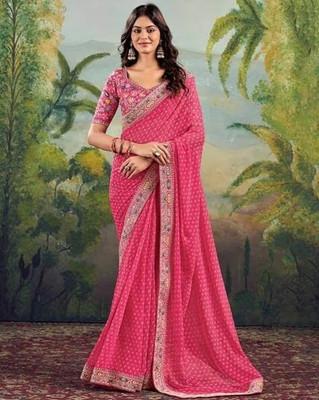 Hartik Fashion Embroidered Bollywood Georgette Saree(Pink)