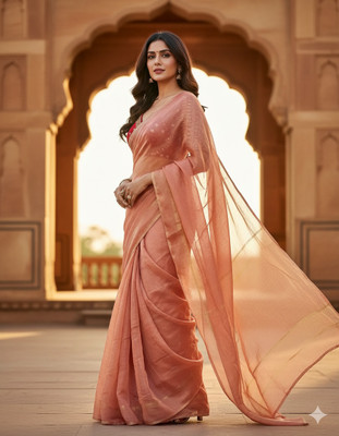 Online Bazaaar Embellished Bollywood Chiffon Saree(Orange)