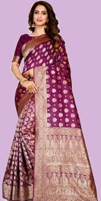 SHRIMAY Woven Kanjivaram Silk Blend Saree(Purple)