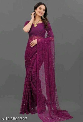 Aarya creation Self Design Bollywood Net Saree(Purple)