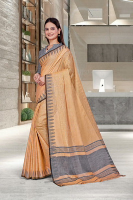 Feminista Self Design, Woven Daily Wear Cotton Silk Saree(Orange)
