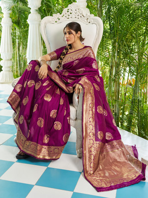 Sareemall Woven Banarasi Silk Blend Saree(Magenta)