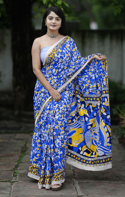 Moda Rapido Printed Bollywood Cotton Silk Saree(Blue)