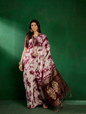 RK Creation Printed Bollywood Cotton Linen Saree(Maroon)