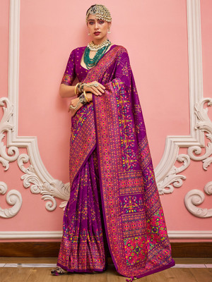 ANOUK Woven, Embellished Banarasi Silk Blend Saree(Magenta)