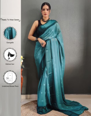 Samah Woven, Embellished, Self Design Bollywood Georgette Saree(Blue)