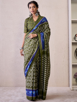 Tasrika Printed Pochampally Cotton Blend Saree(Light Green)