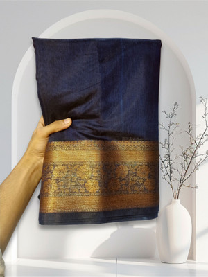 sarees Woven Banarasi Cotton Silk Saree(Dark Blue)