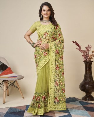 vairagee Embroidered Bollywood Net Saree(Yellow)
